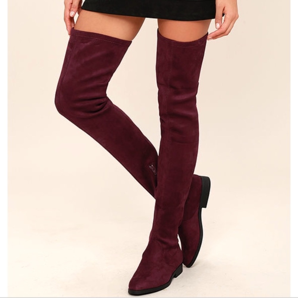 Burgundy Suede Over The Knee Boots Brand New